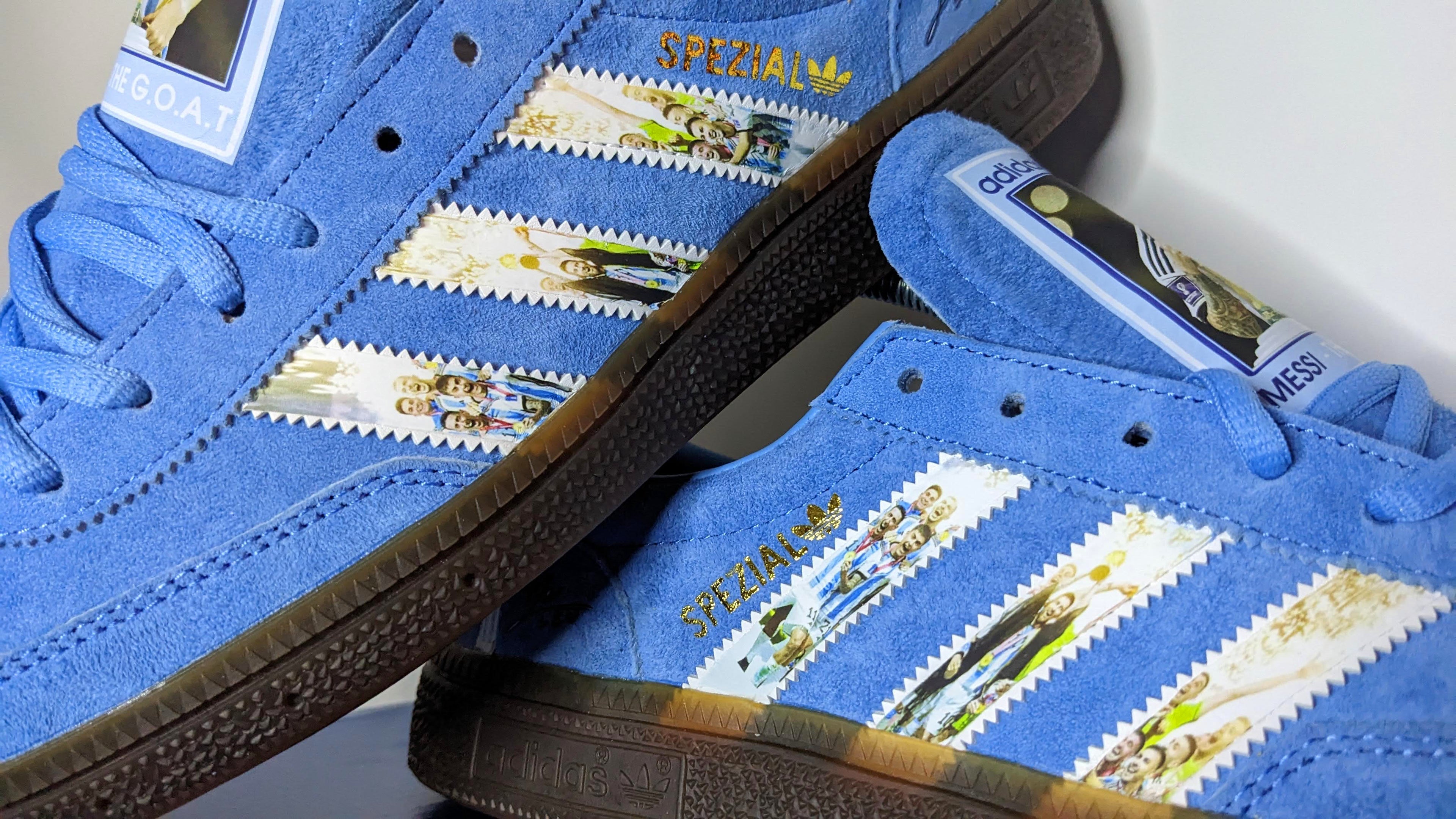 Limited edition Argentina Messi The GOAT blue / white Adidas custom Handball Spezial trainers /sneakers
