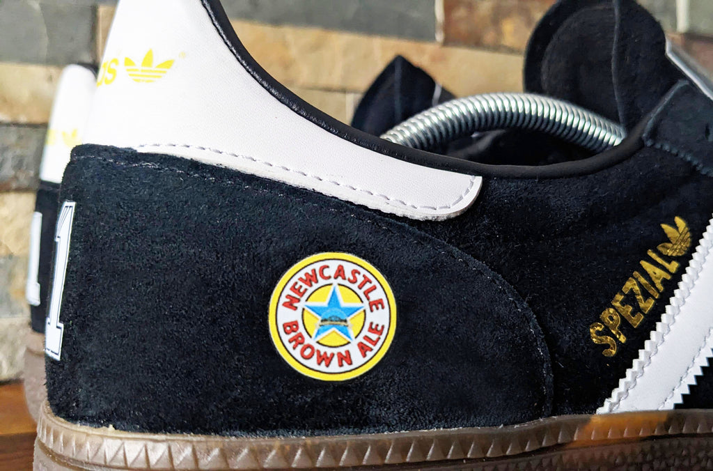 Limited edition retro Newcastle Tino Asprilia inspired Black /White/  Adidas custom Handball Spezial trainers / sneakers
