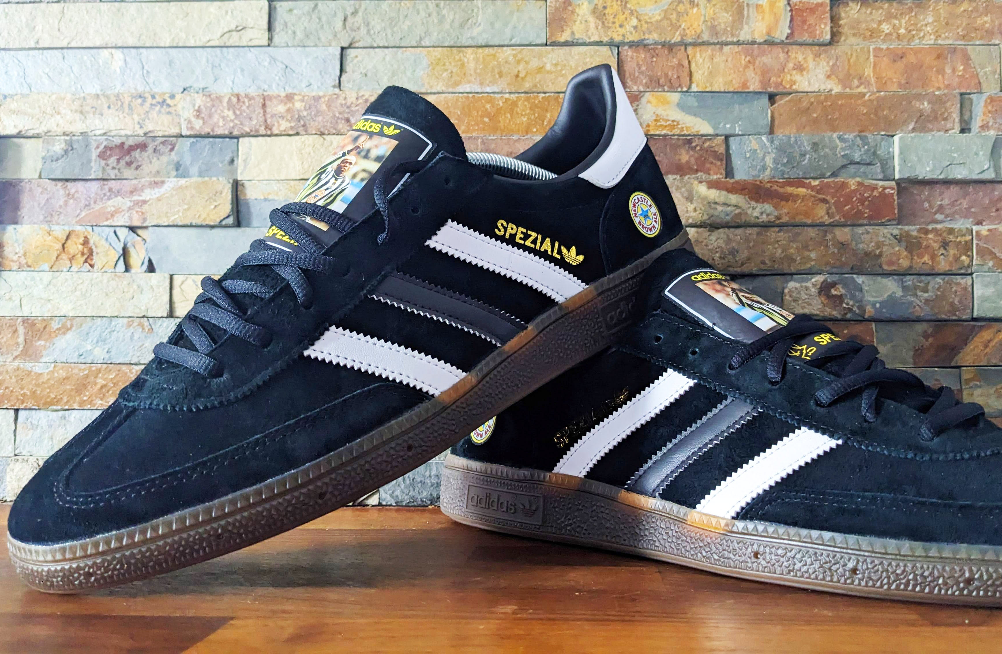 Limited edition retro Newcastle Tino Asprilia inspired Black /White/  Adidas custom Handball Spezial trainers / sneakers