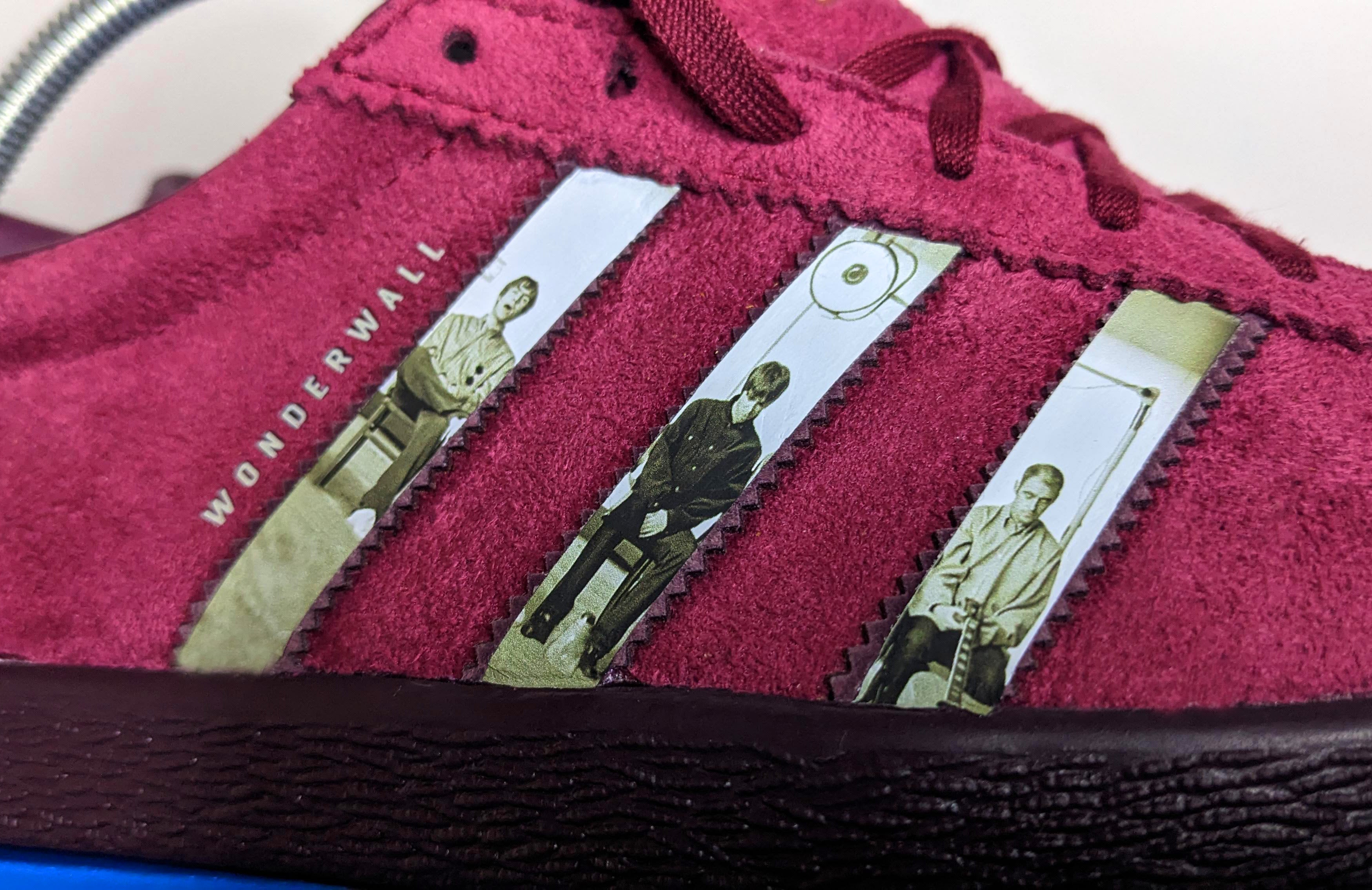 Limited edition Oasis Wonderwall inspired burgundy Adidas custom Tobacco gruen trainers / sneakers