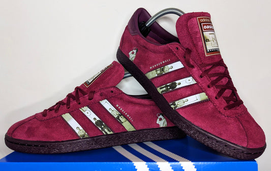 Limited edition Oasis Wonderwall inspired burgundy Adidas custom Tobacco gruen trainers / sneakers