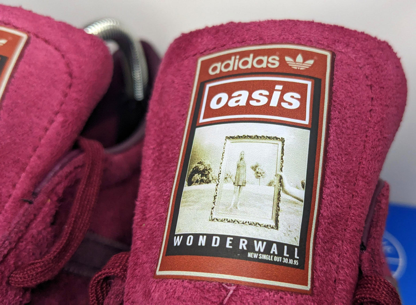 Limited edition Oasis Wonderwall inspired burgundy Adidas custom Tobacco gruen trainers / sneakers