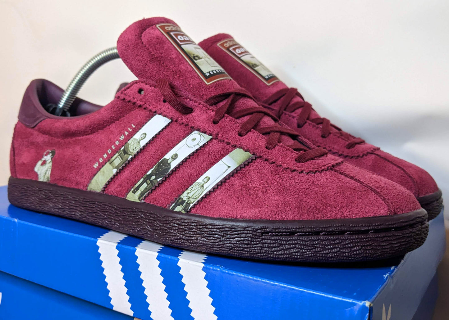 Limited edition Oasis Wonderwall inspired burgundy Adidas custom Tobacco gruen trainers / sneakers