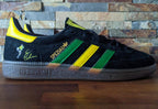 Limited edition Manchester United Eric Cantona inspired Black /Green/ Yellow Adidas custom Handball Spezial trainers  / sneakers