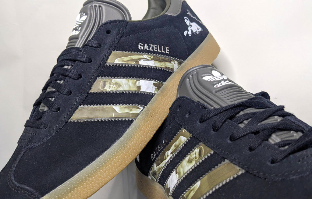Limited edition Muhammad Ali inspired Black / Grey Adidas custom Gazelle trainers / sneakers