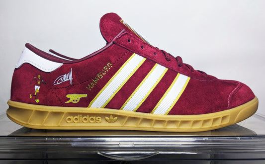 Limited edition Arsenal FC Thierry Henry burgundy / gold Adidas custom Hamburg trainers / sneakers