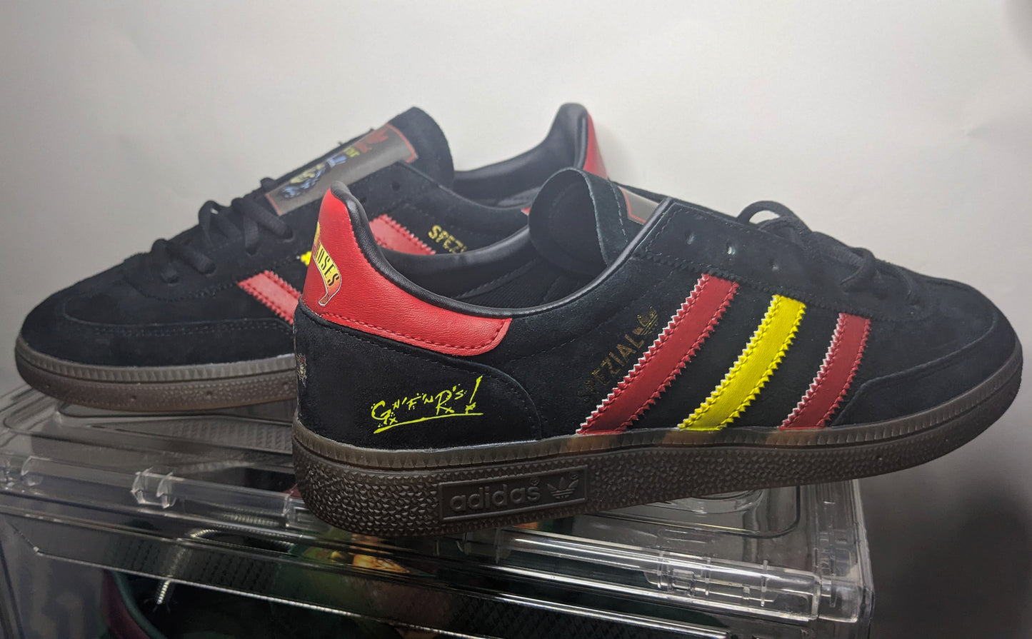 Limited edition Guns N Roses Appetite For Destruction black / red / yellow Adidas custom Handball Spezial trainers / sneakers