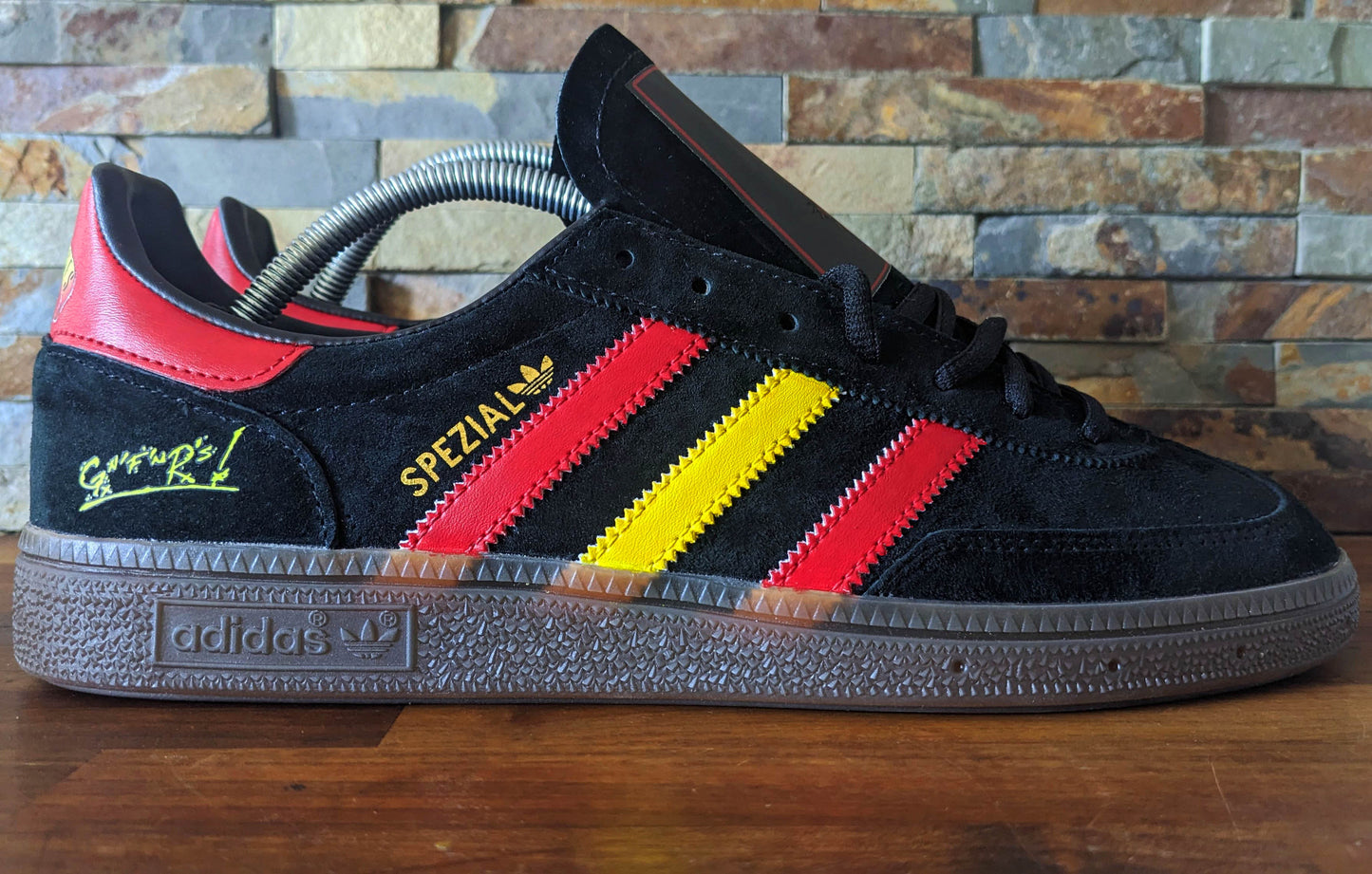 Limited edition Guns N Roses Appetite For Destruction black / red / yellow Adidas custom Handball Spezial trainers / sneakers