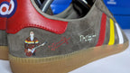 Limited edition Oasis Don`t look back in anger video inspired brown / red /  yellow / white Adidas custom Originals trainers / sneakers
