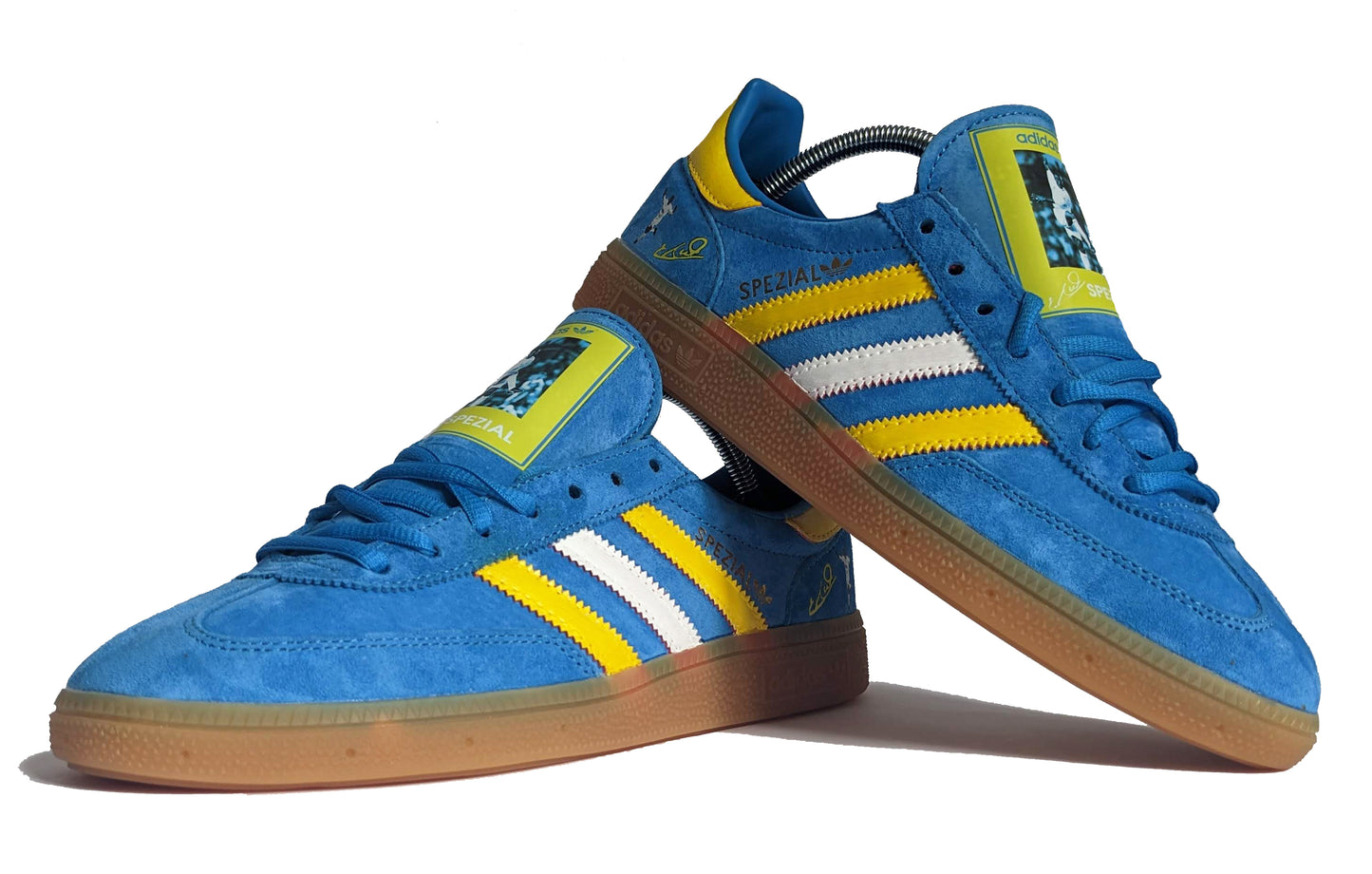 Limited edition Leeds United FC retro Tony Yeboah inspired blue /yellow Adidas custom Handball Spezial trainers / sneakers