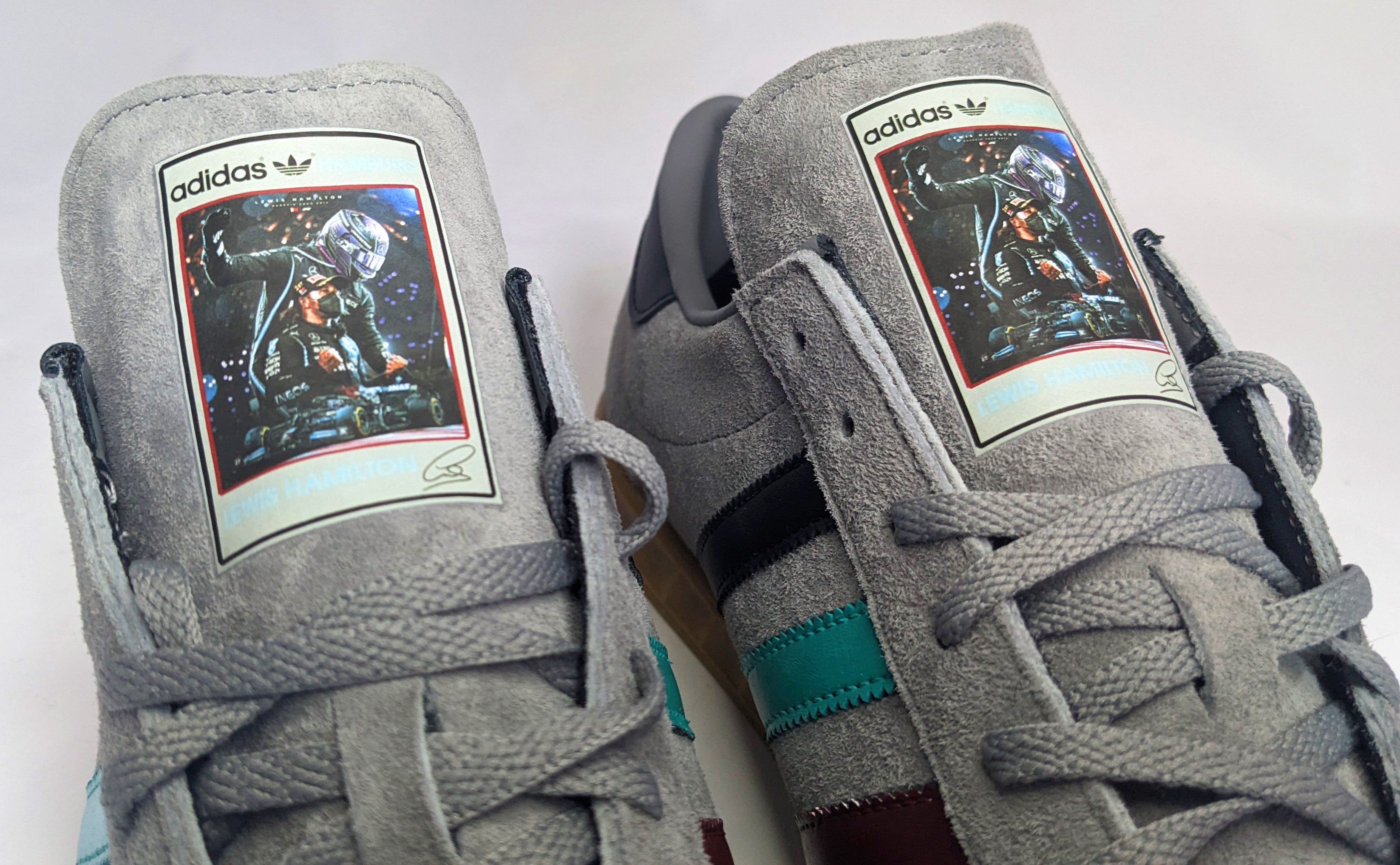 Limited edition F1 Lewis Hamilton grey / black Adidas custom Hamburg trainers / sneakers