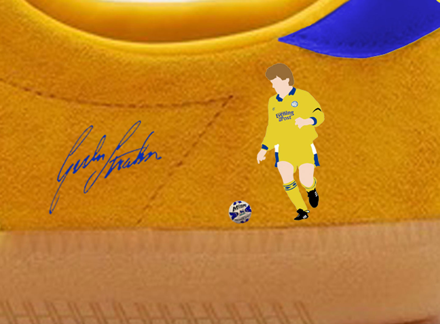 Limited edition Leeds Utd FC retro Gordon Strachan yellow / blue Adidas custom Sunshine trainers / sneakers