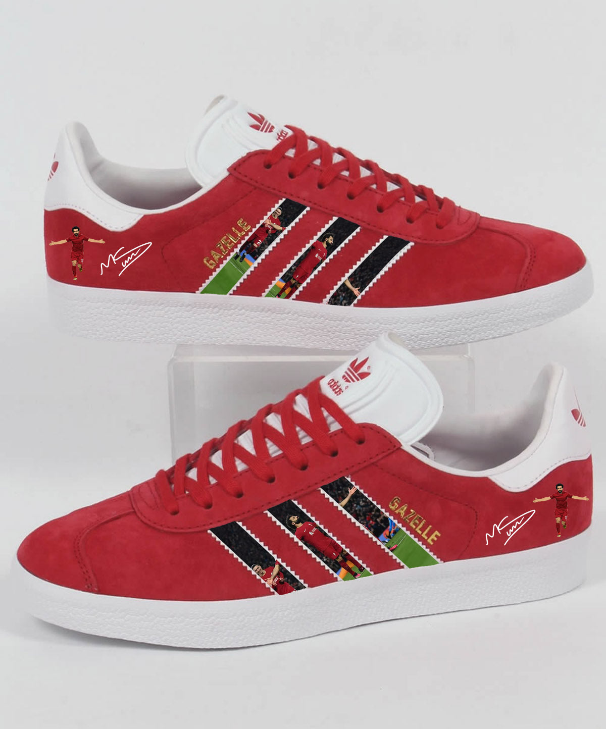 Limited edition Liverpool FC Mo Salah inspired red / white Adidas custom Gazelle trainers / sneakers