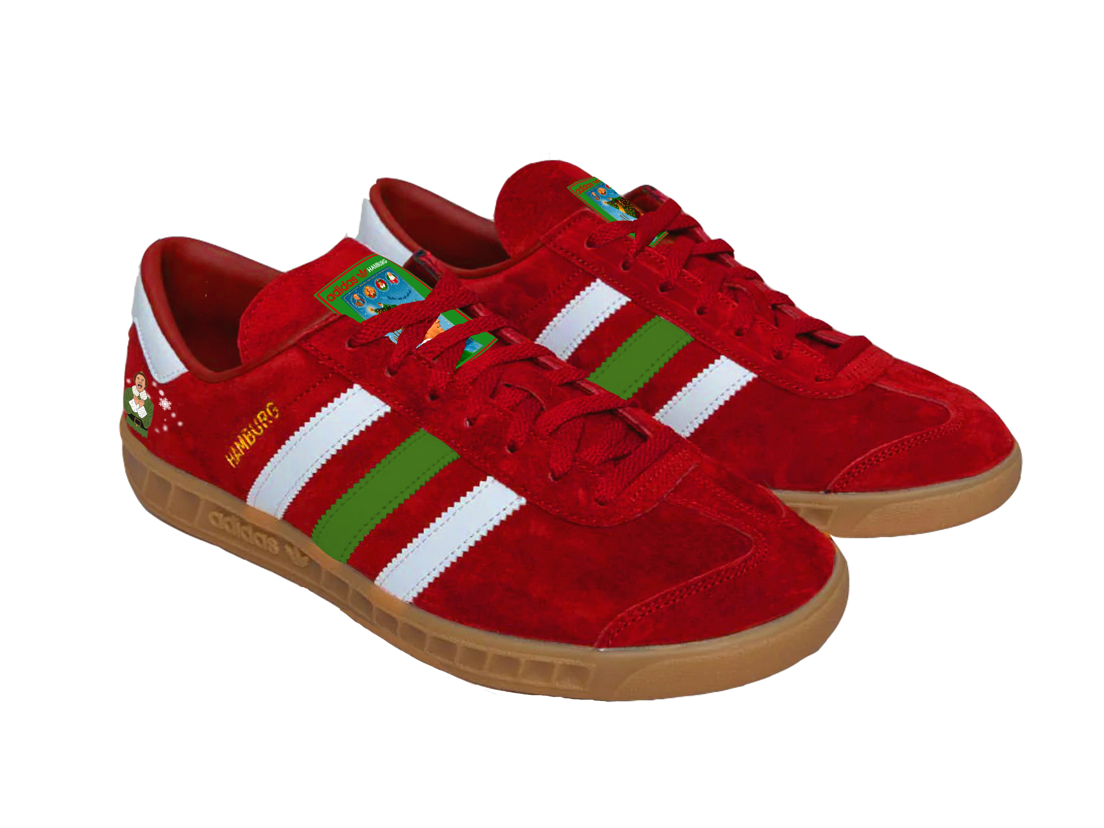 Limited edition Elf (Buddy) Christmas movie red / white / green Adidas Hamburg trainers / sneakers