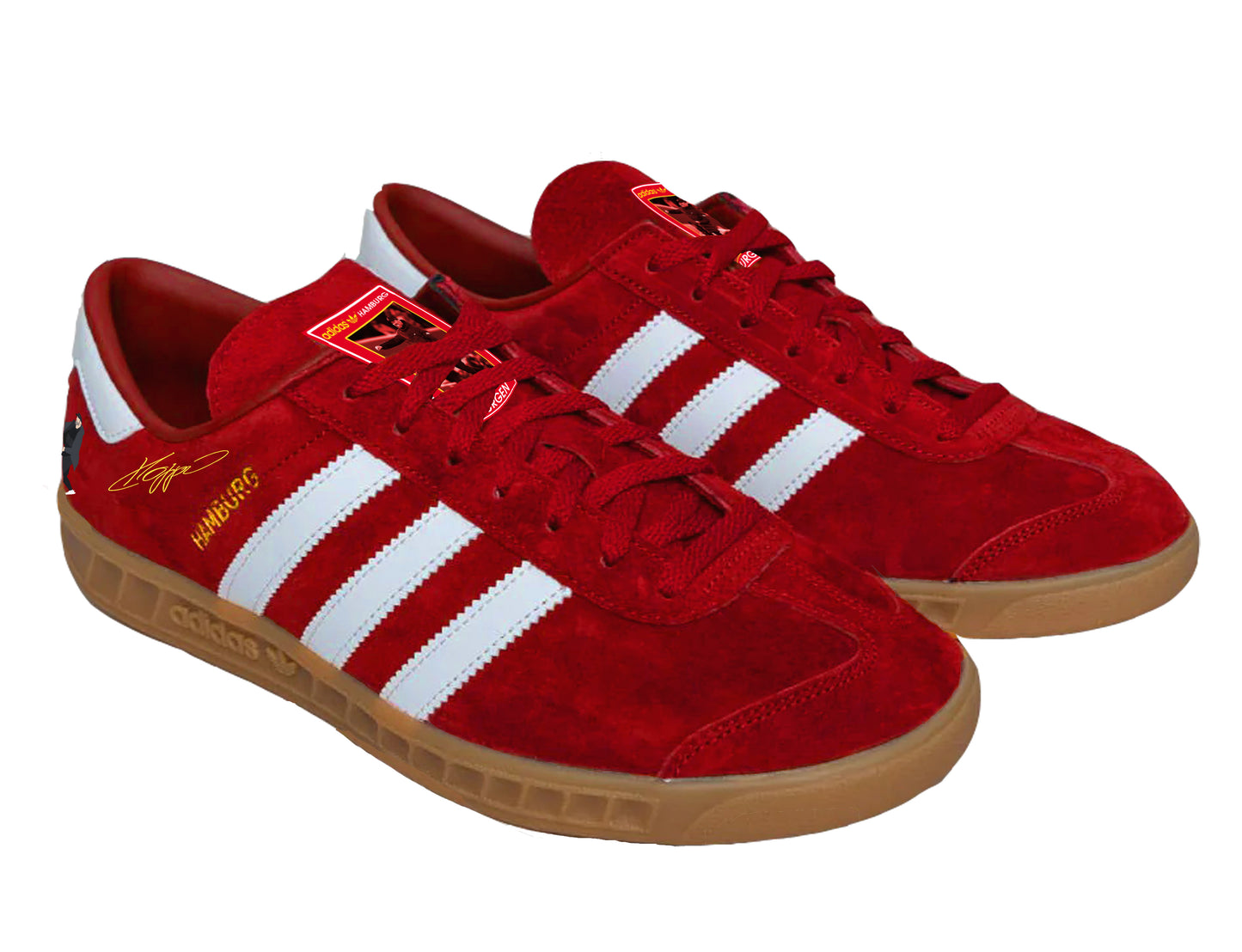 Limited edition Liverpool FC Jurgen Klopp 6 trophies inspired red / white Adidas custom Hamburg trainers / sneakers