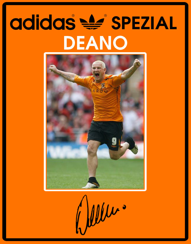 Limited edition Hull City FC Dean Windass inspired black / orange suede Adidas Handball Spezial trainers / sneakers