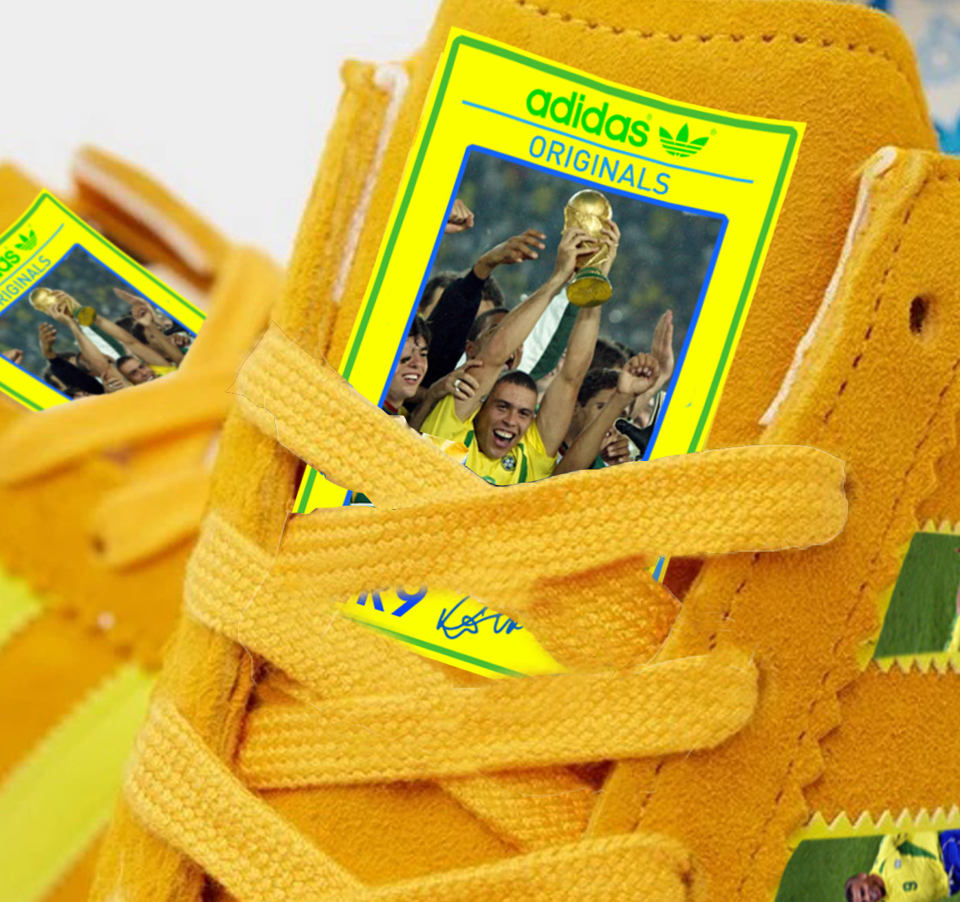 Limited edition Brazil Ronaldo 9 yellow green suede adidas originals Sunshine trainers by Sneak customs