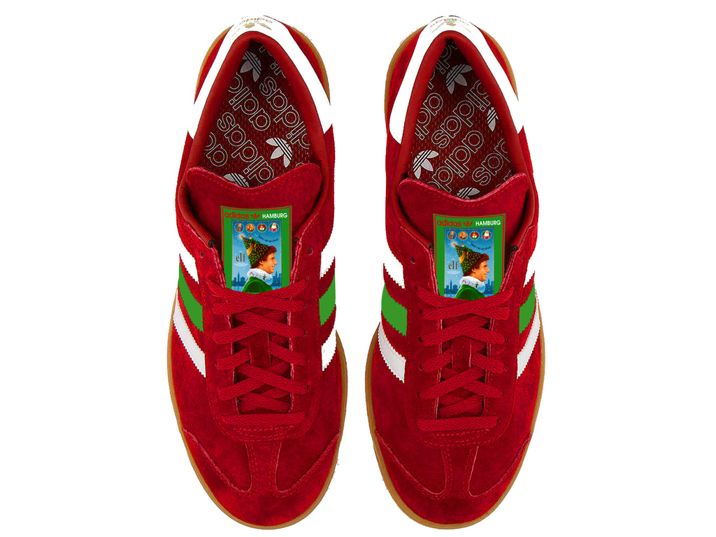 Limited edition Elf (Buddy) Christmas movie red / white / green Adidas Hamburg trainers / sneakers