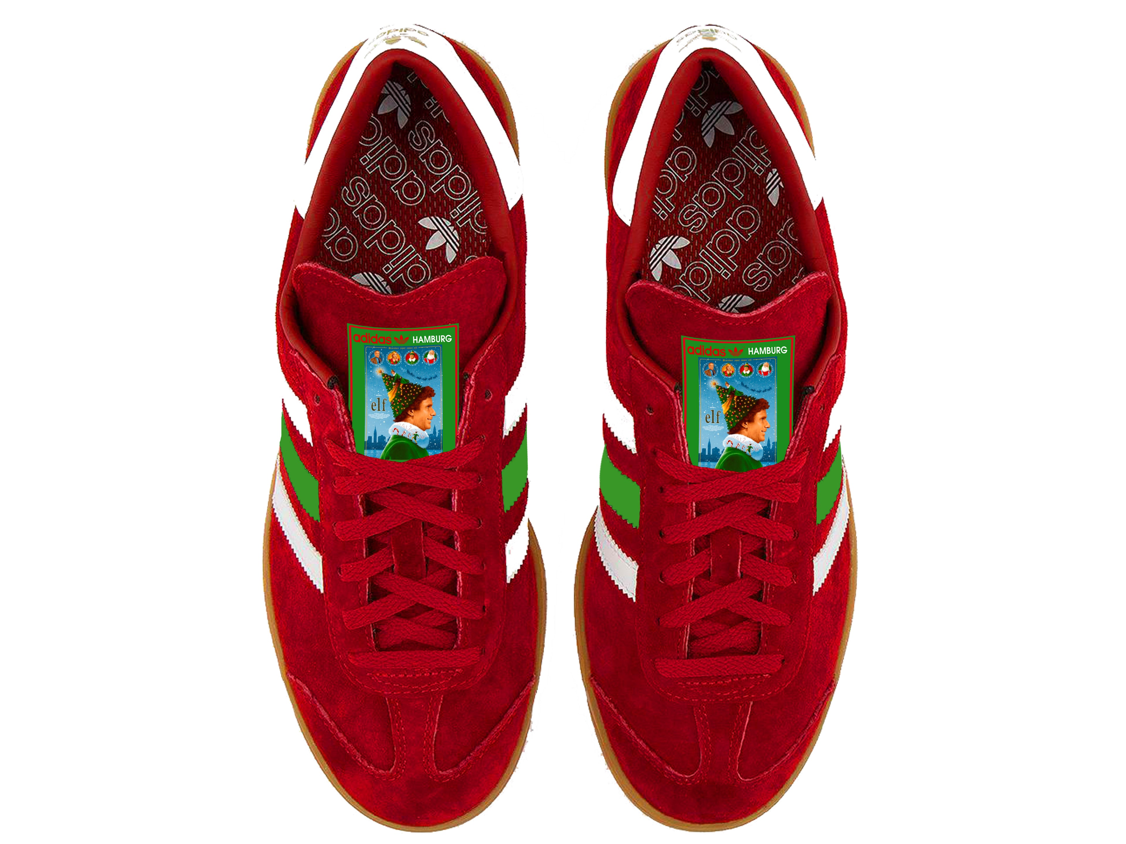 Limited edition Elf (Buddy) Christmas movie red / white / green Adidas Hamburg trainers / sneakers