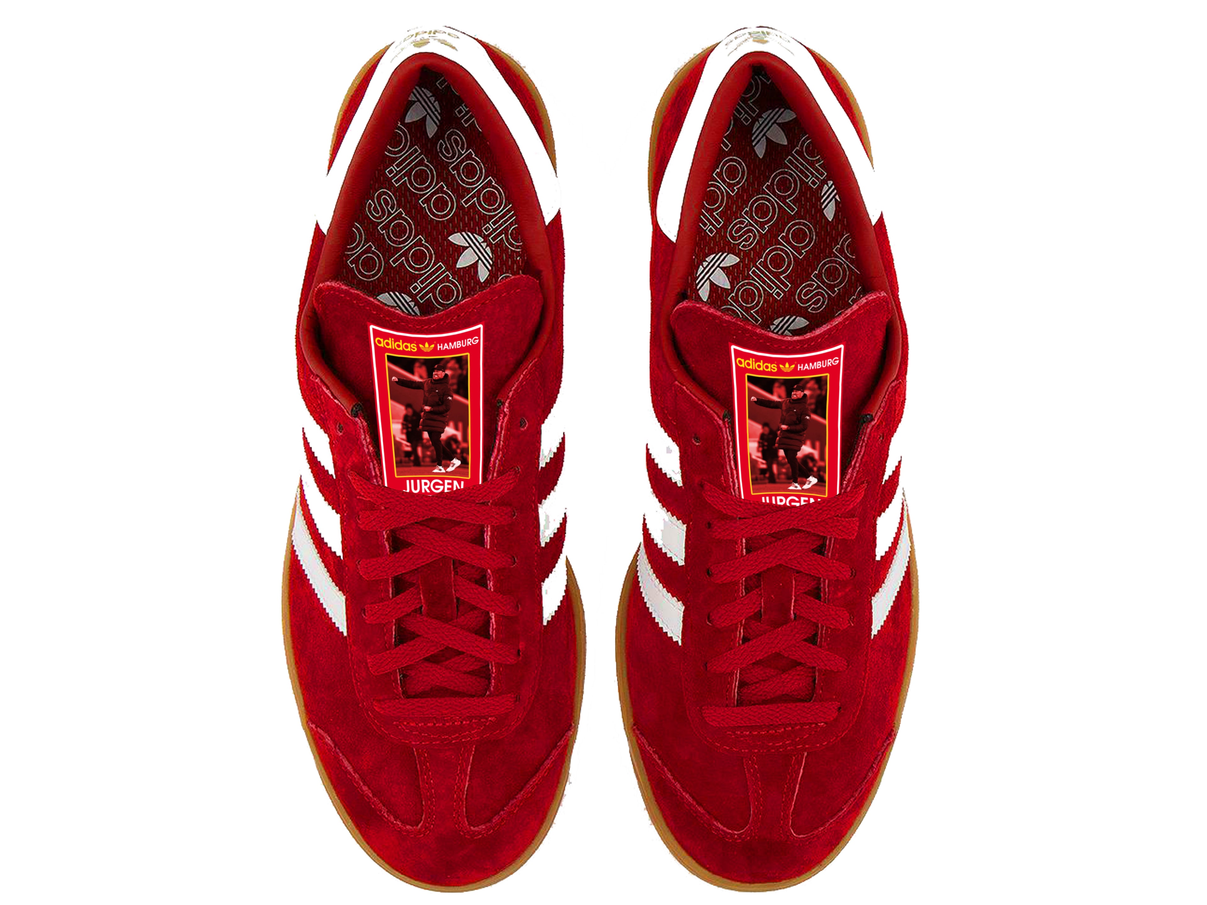 Limited edition Liverpool FC Jurgen Klopp 6 trophies inspired red / white Adidas custom Hamburg trainers / sneakers