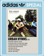Limited edition The Verve, Urban Hymns inspired navy blue /sky blue Adidas custom Handball Spezial trainers / sneakers