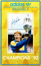 Limited edition Leeds Utd FC retro Gordon Strachan yellow / blue Adidas custom Sunshine trainers / sneakers
