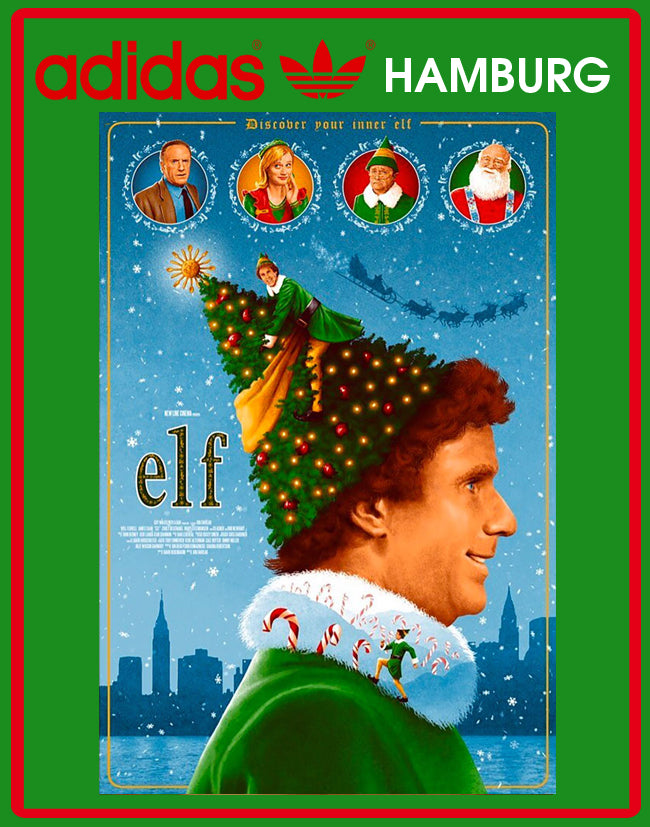 Limited edition Elf (Buddy) Christmas movie red / white / green Adidas Hamburg trainers / sneakers