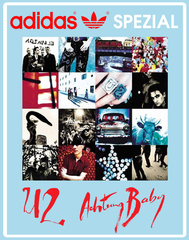 Limited edition U2 Achtung Baby Sky blue / white Adidas custom Handball Spezial trainers / sneakers