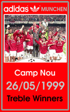 Limited edition Manchester United Treble winners inspired Red / Silver Adidas custom Munchen trainers  / sneakers