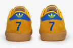 Limited edition Leeds Utd FC retro Gordon Strachan yellow / blue Adidas custom Sunshine trainers / sneakers