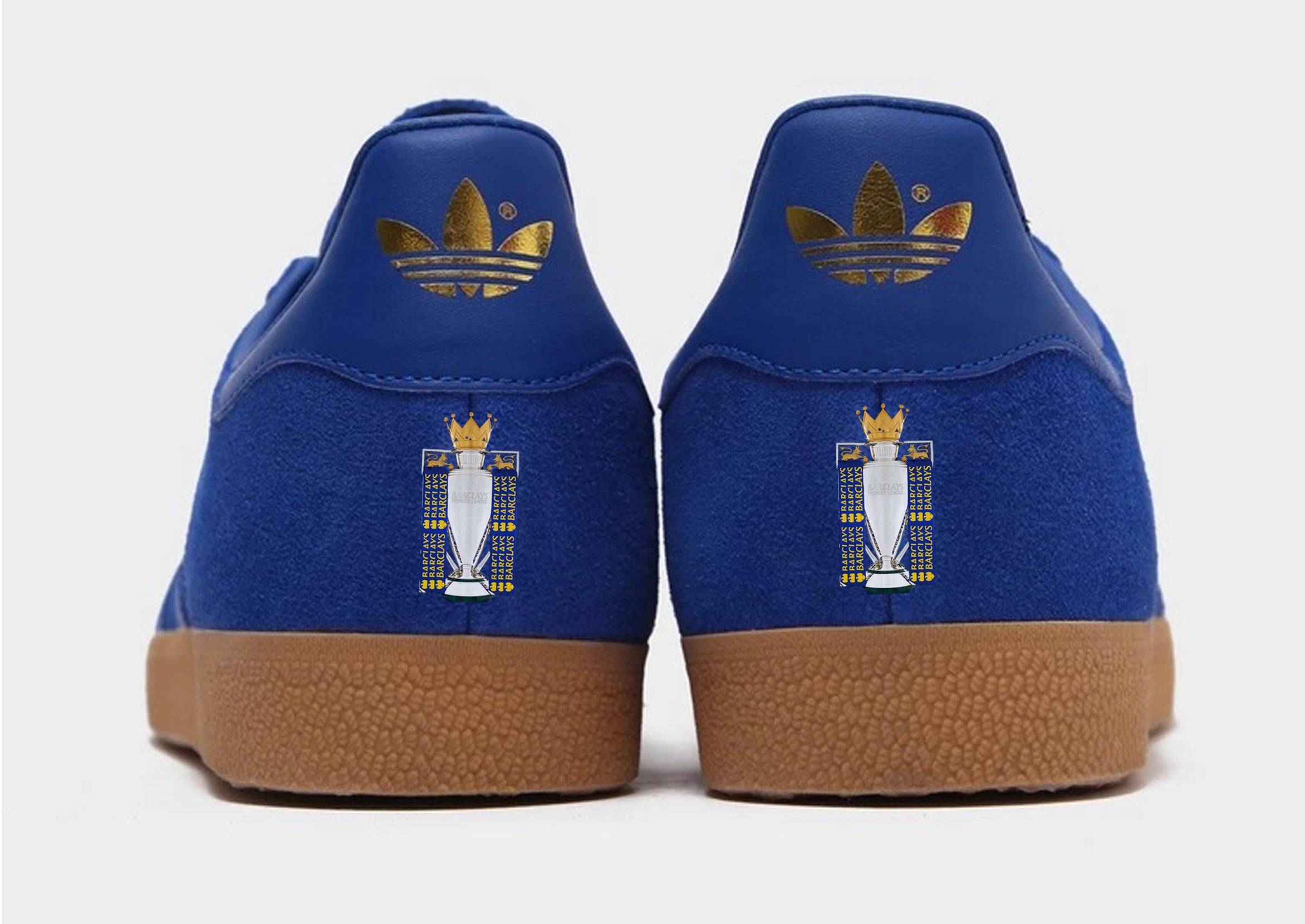 Limited edition Leicester City Champions 2016 inspired Blue / Gold Adidas custom Gazelle trainers / sneakers