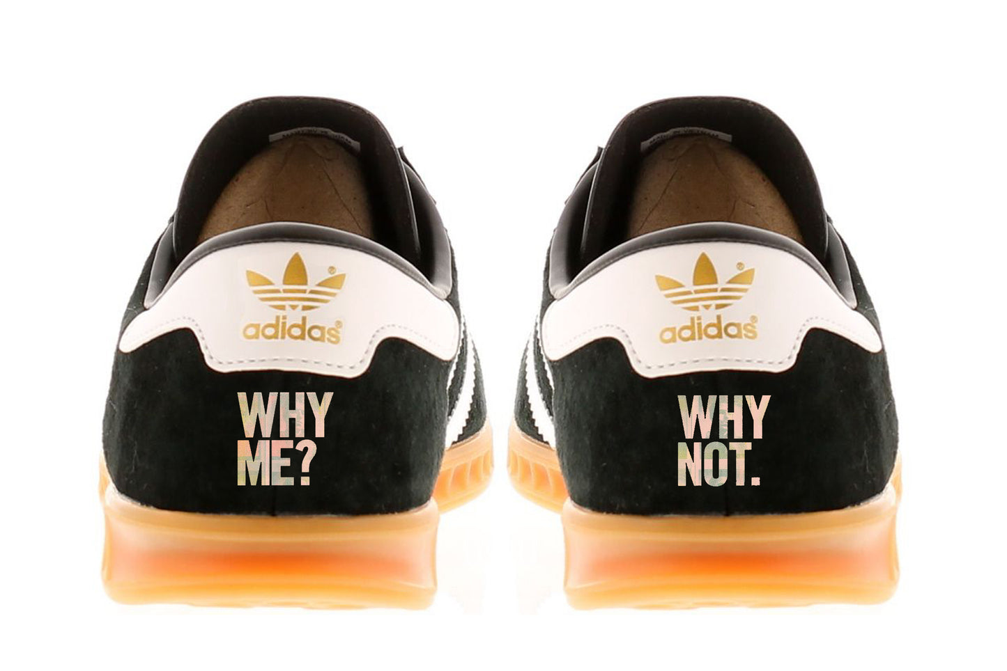 Limited edition Liam Gallagher Why me Why not? black / white Adidas custom Hamburg trainers / sneakers