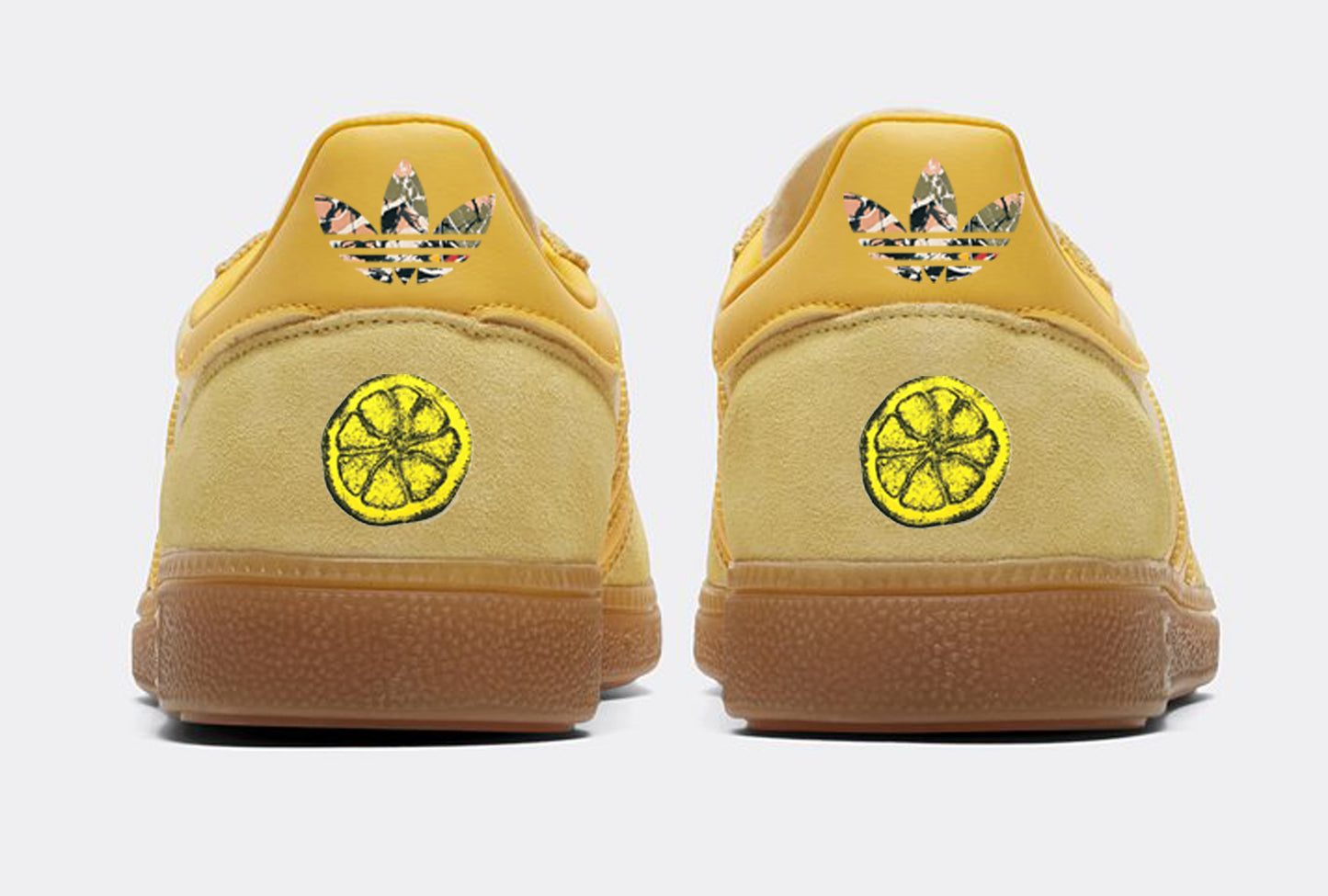 Limited edition The Stone Roses She bangs the drums custom adidas original yellow Handball Spezial trainers / sneakers.