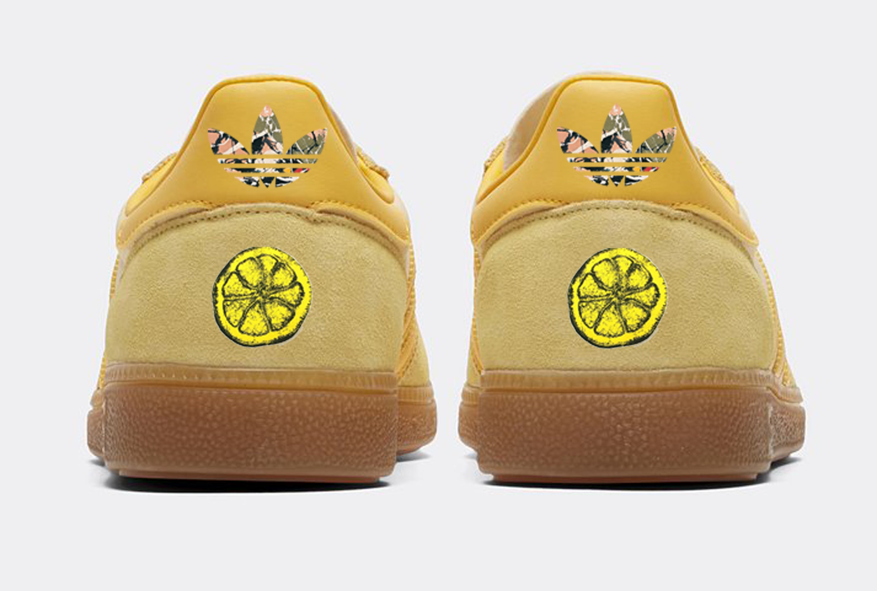 Limited edition The Stone Roses She bangs the drums custom adidas original yellow Handball Spezial trainers / sneakers.
