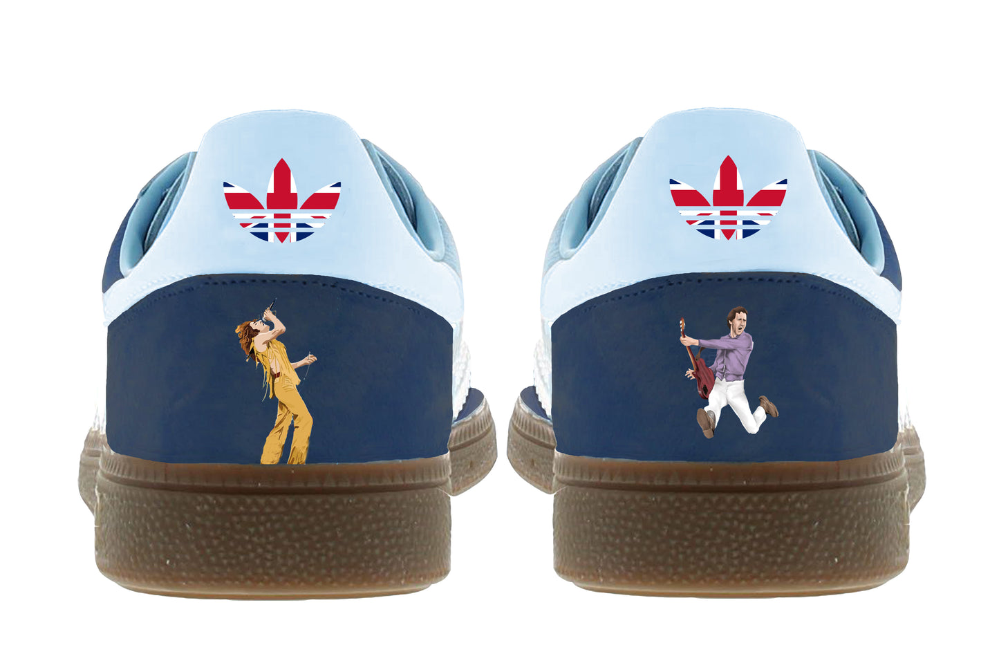 Limited edition The Who inspired navy blue /sky blue Adidas custom Handball Spezial trainers / sneakers.