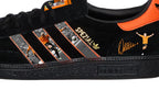 Limited edition Hull City FC Dean Windass inspired black / orange suede Adidas Handball Spezial trainers / sneakers