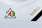 Limited edition Pink Floyd The Dark side of the moon 50th anniversary custom adidas originals white Gazelle trainers / sneakers