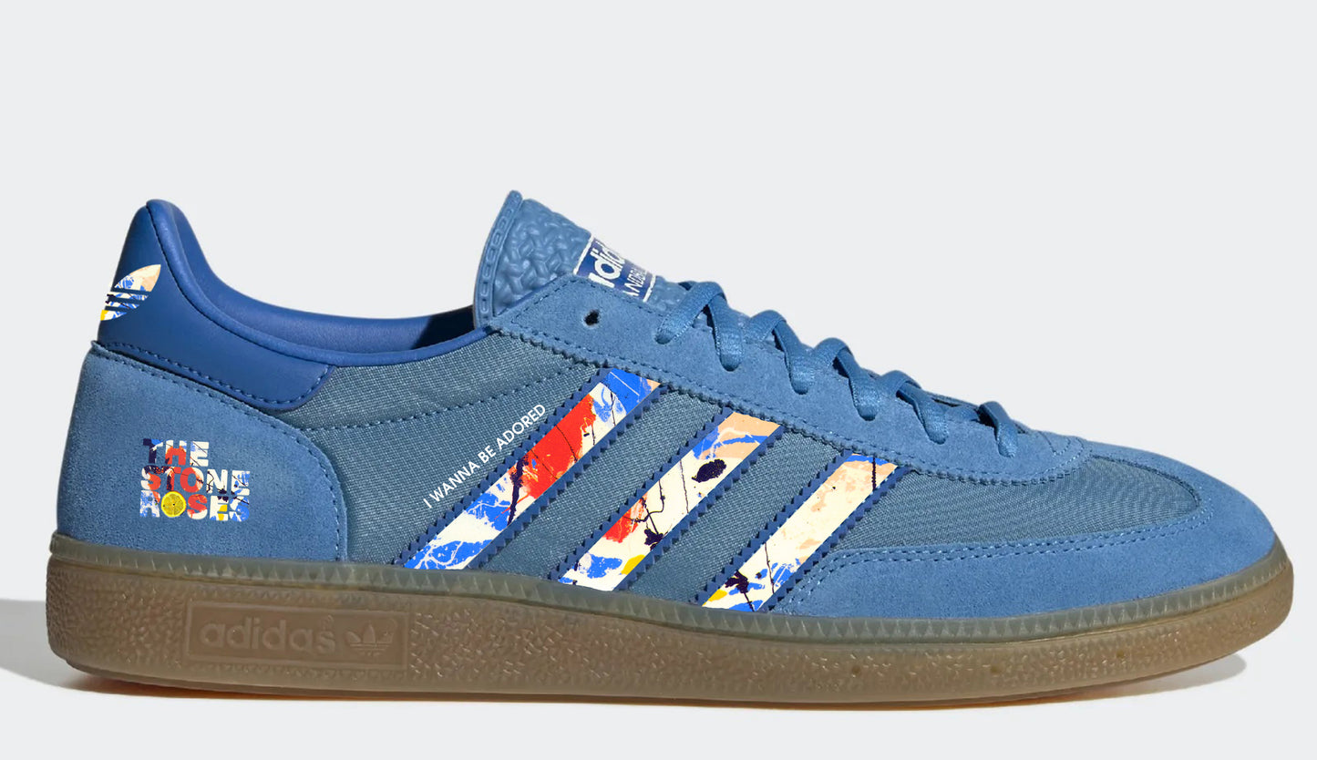 Limited edition The Stone Roses I wanna be adored custom adidas originals blue Handball spezial trainers / sneakers