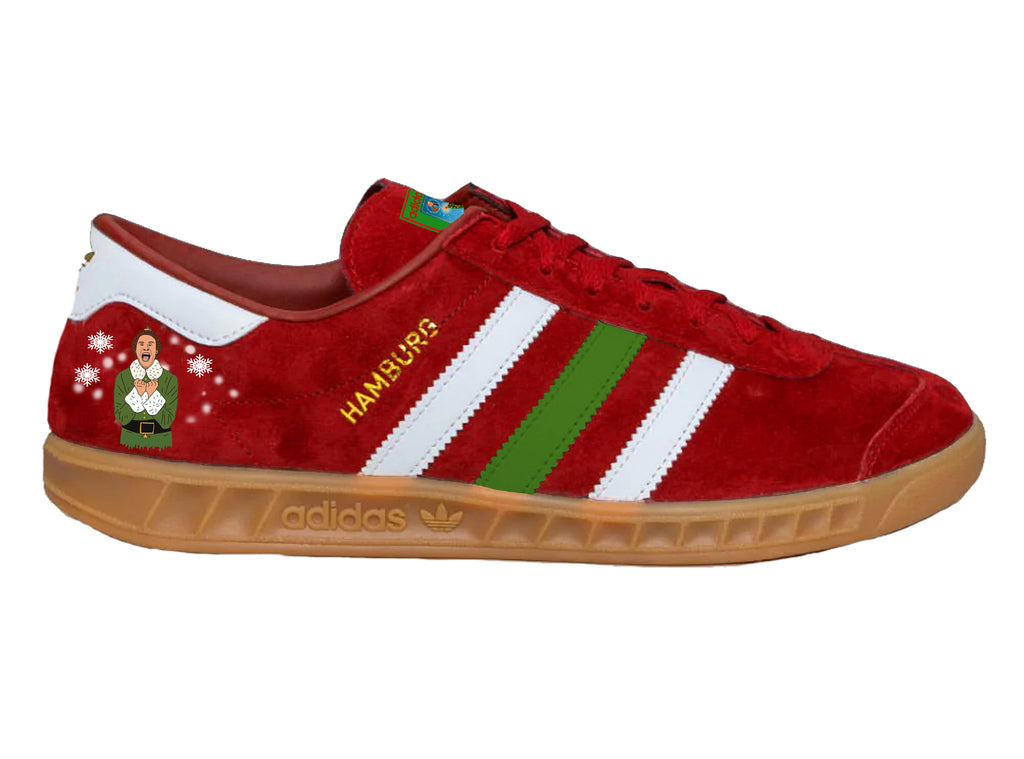Limited edition Elf (Buddy) Christmas movie red / white / green Adidas Hamburg trainers / sneakers