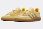Limited edition The Stone Roses She bangs the drums custom adidas original yellow Handball Spezial trainers / sneakers.