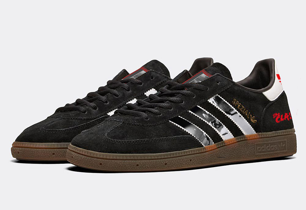 Limited edition The Clash black / red Adidas custom Handball Spezial trainers / sneakers
