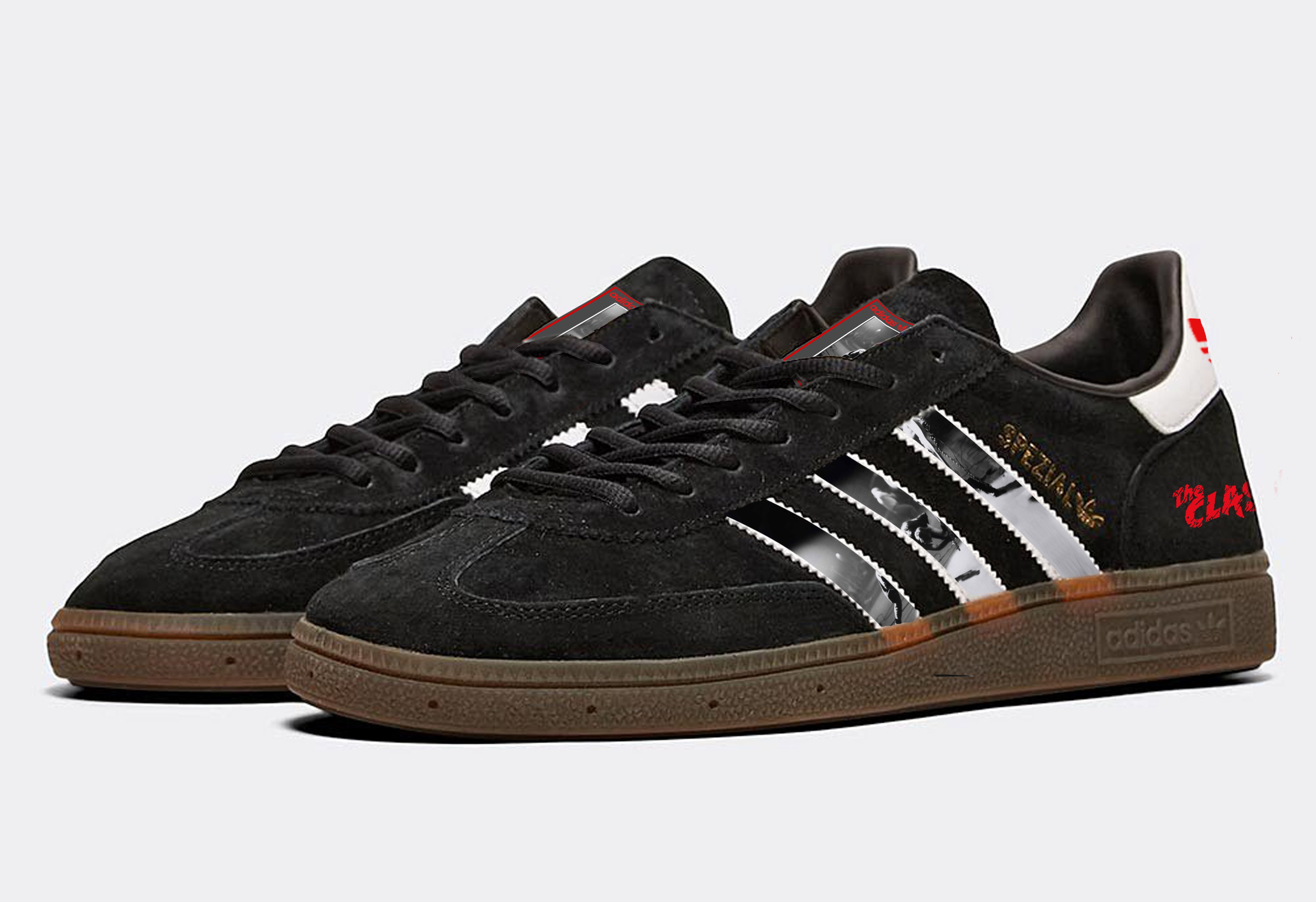Limited edition The Clash black / red Adidas custom Handball Spezial trainers / sneakers