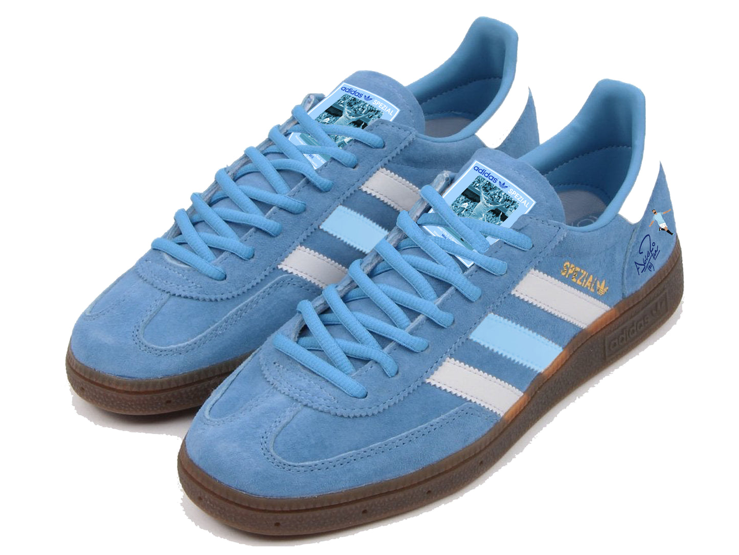 Limited edition Manchester City Sergio Aguero inspired Blue /White/ Adidas Handball Spezial trainers / sneakers