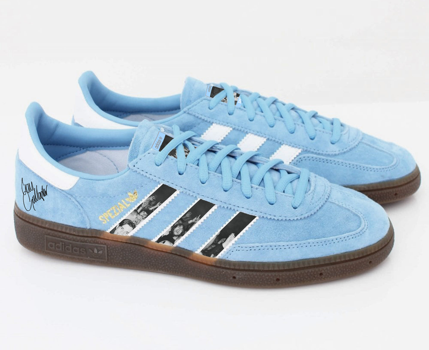 Limited edition Liam Gallagher C`mon you know  blue / white suede Adidas Handball Spezial trainers  / sneakers