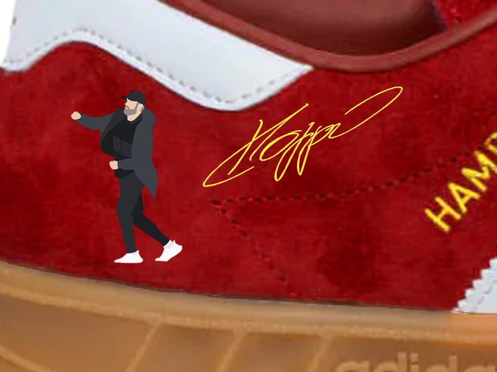 Limited edition Liverpool FC Jurgen Klopp 6 trophies inspired red / white Adidas custom Hamburg trainers / sneakers