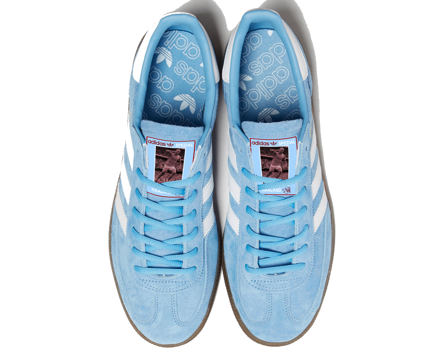 Limited edition Manchester City Erling Haaland inspired blue/ white / burgundy Adidas custom Handball Spezial trainers / sneakers