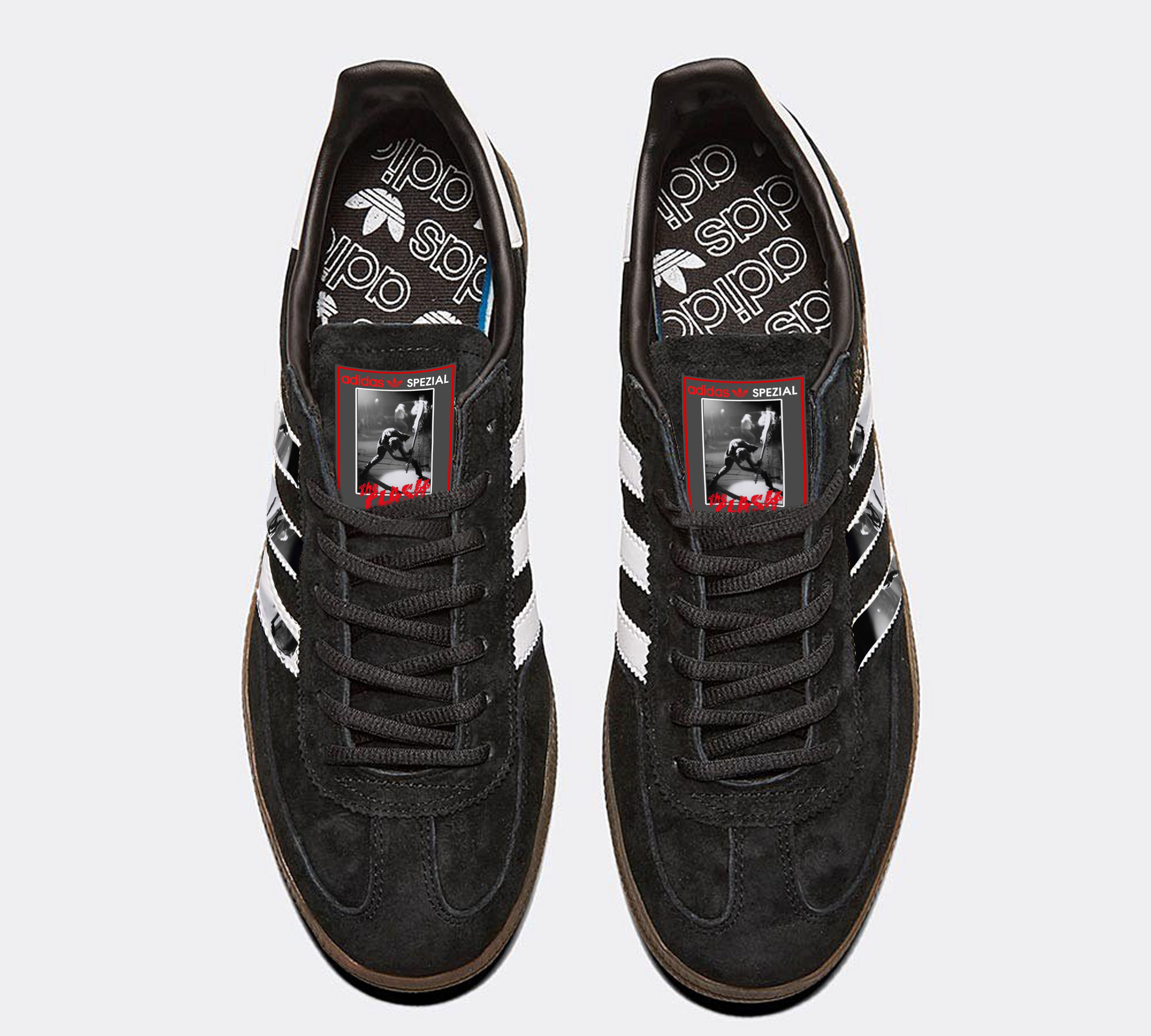 Limited edition The Clash black / red Adidas custom Handball Spezial trainers / sneakers