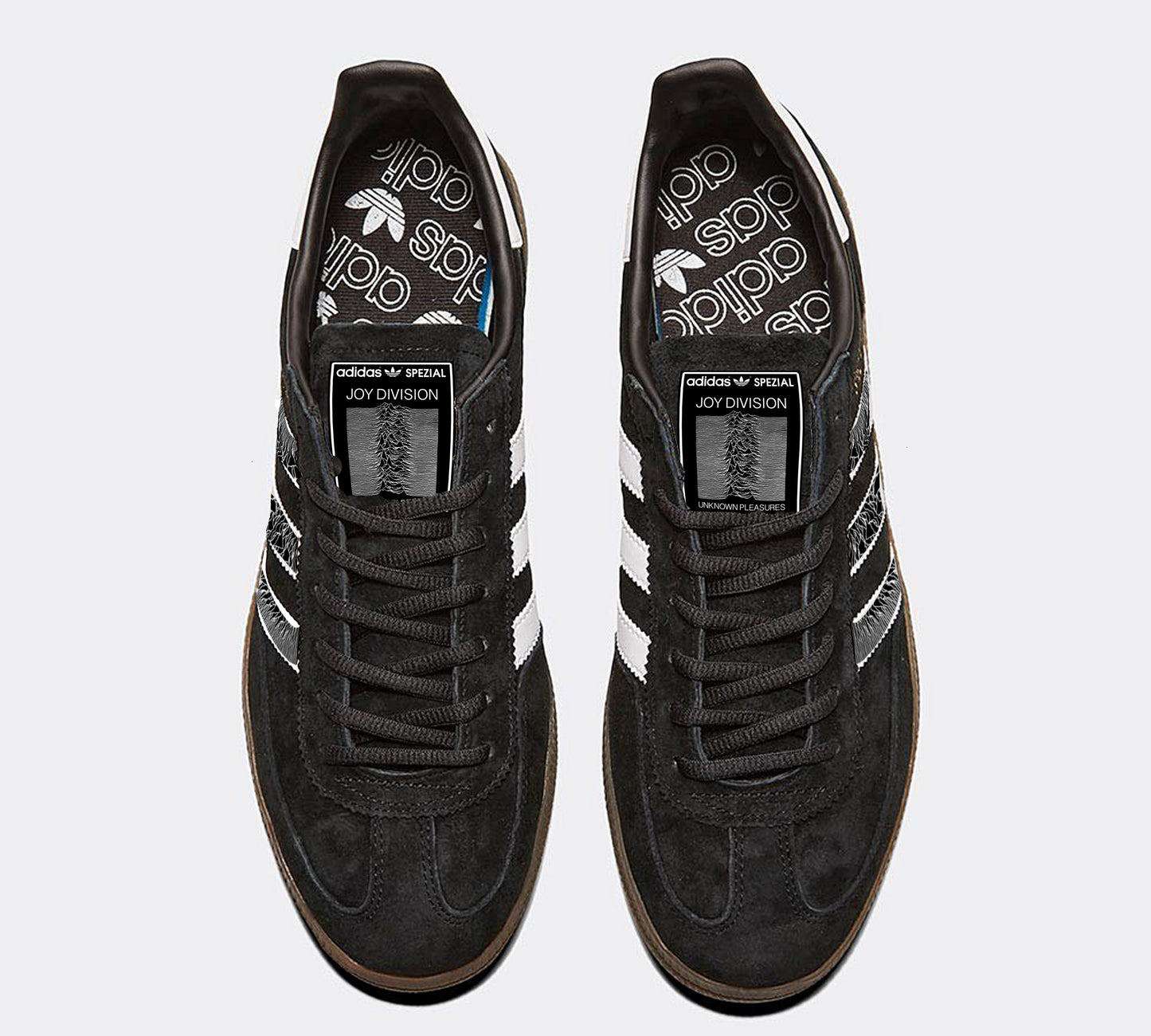 Limited edition Joy Division Unknown Pleasures black / white Adidas custom Handball Spezial trainers / sneakers