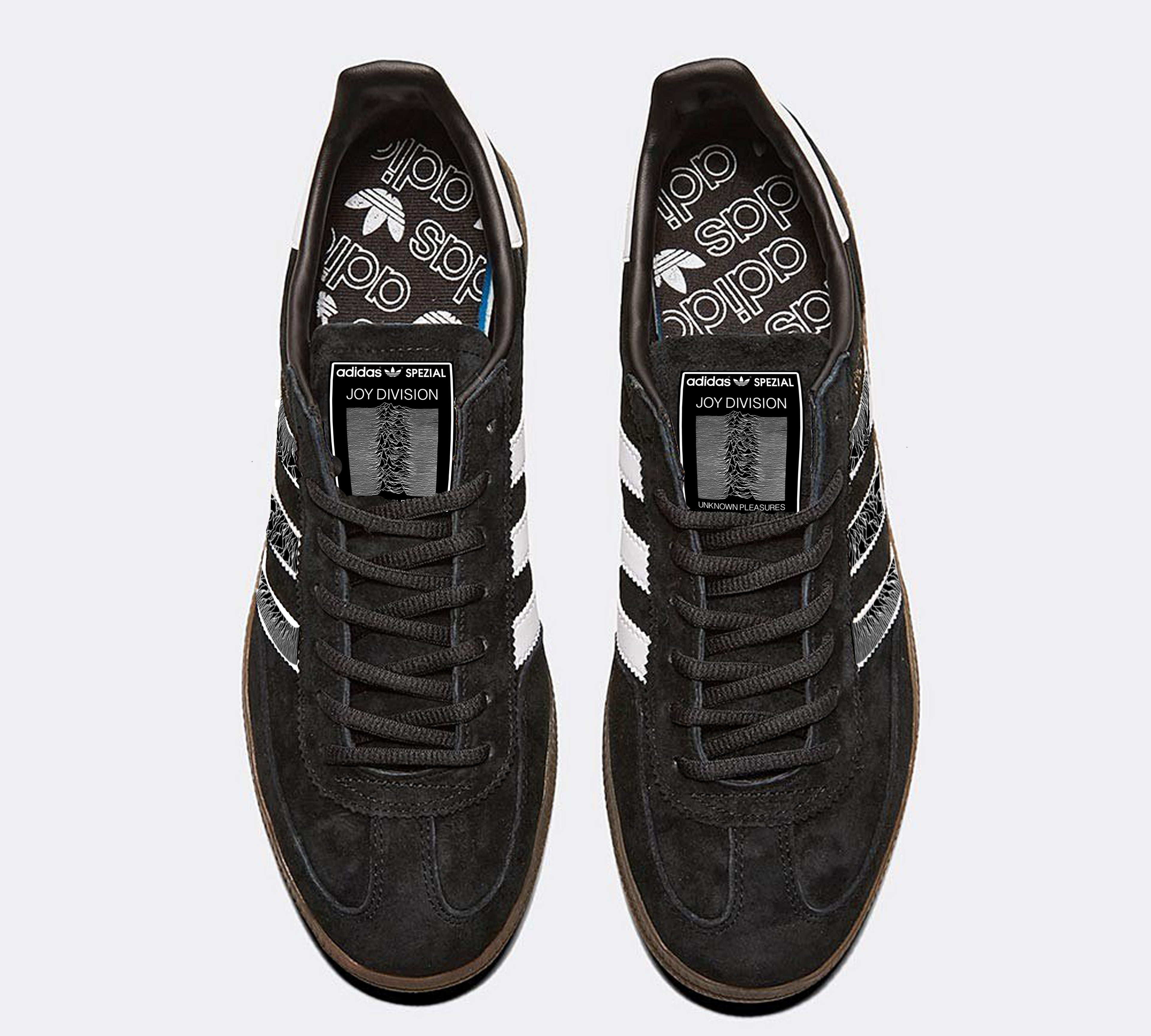 Limited edition Joy Division Unknown Pleasures black / white Adidas custom Handball Spezial trainers / sneakers