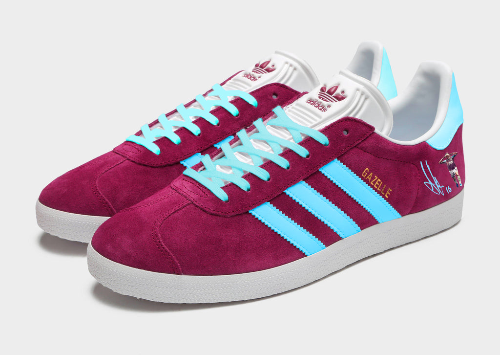 Limited edition Burnley FC Ashley Barnes inspired Claret / blue / white  Adidas custom Gazelle trainers / sneakers